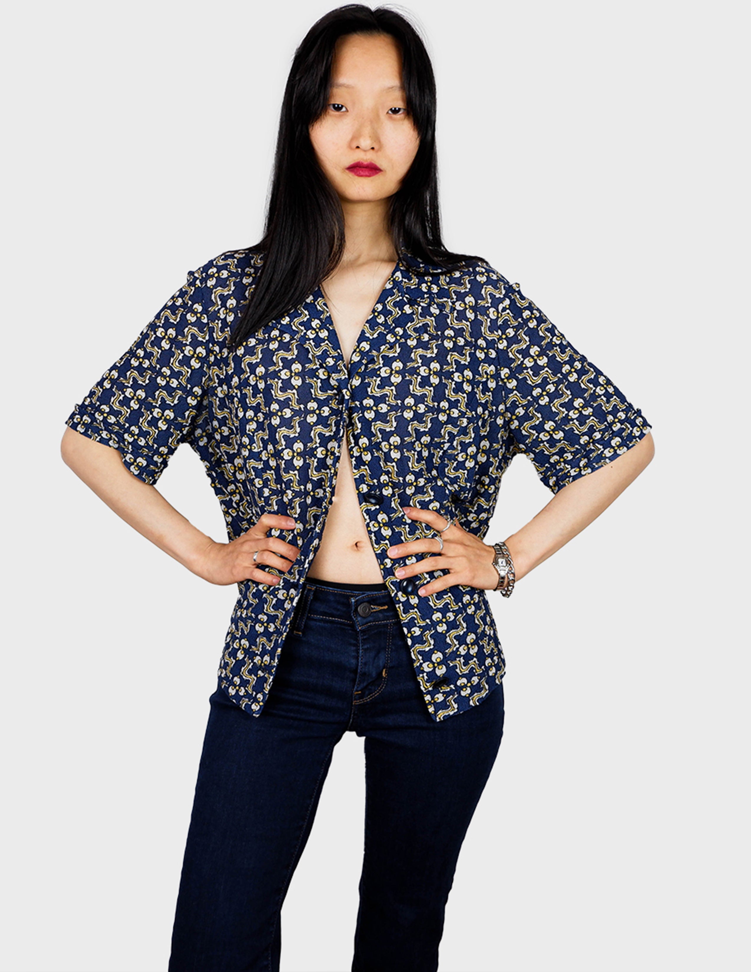 Image of Vintage 80s 90s crazy pattern short sleeve blouse | S - M