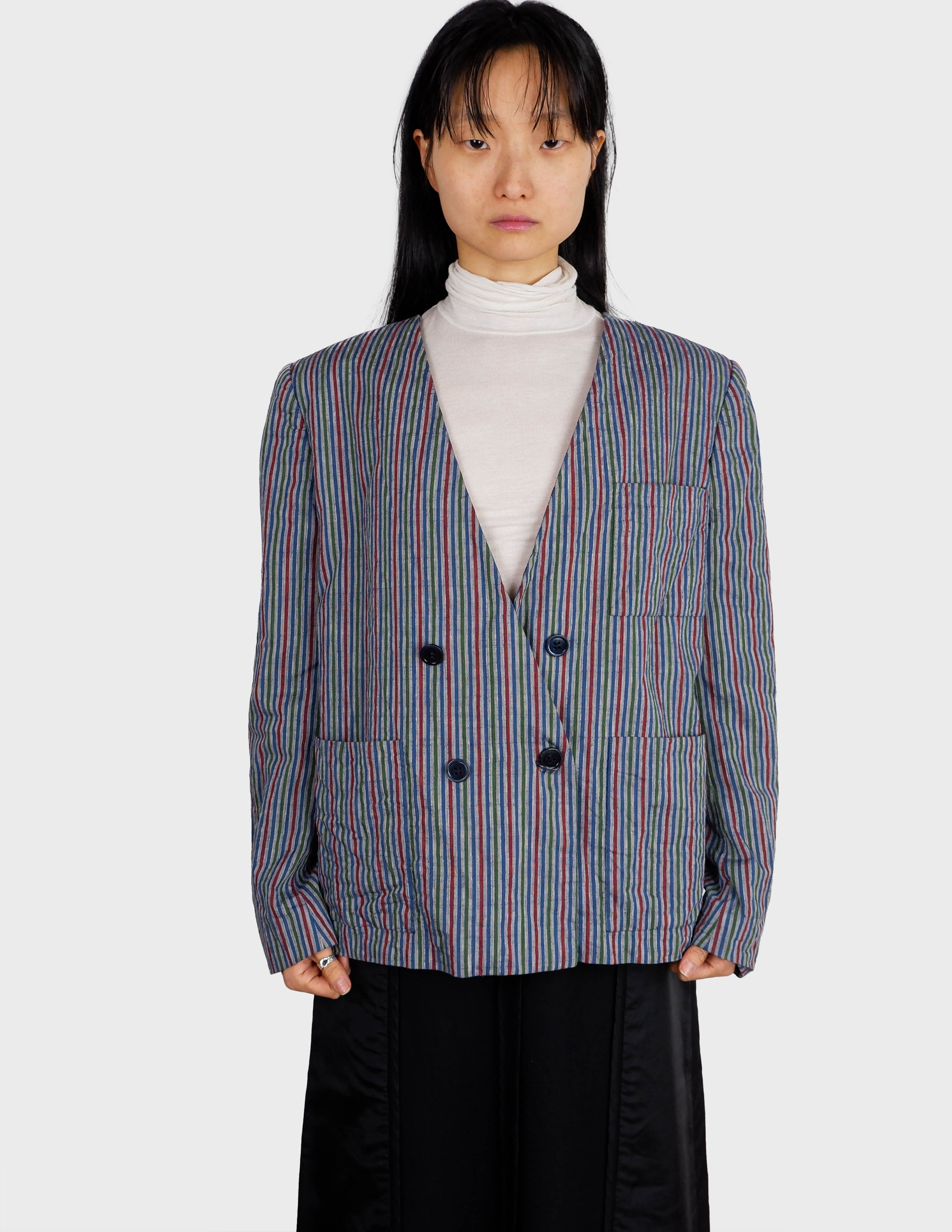 Image of Vintage 80s striped blazer with shoulder pads (thin) | S - M