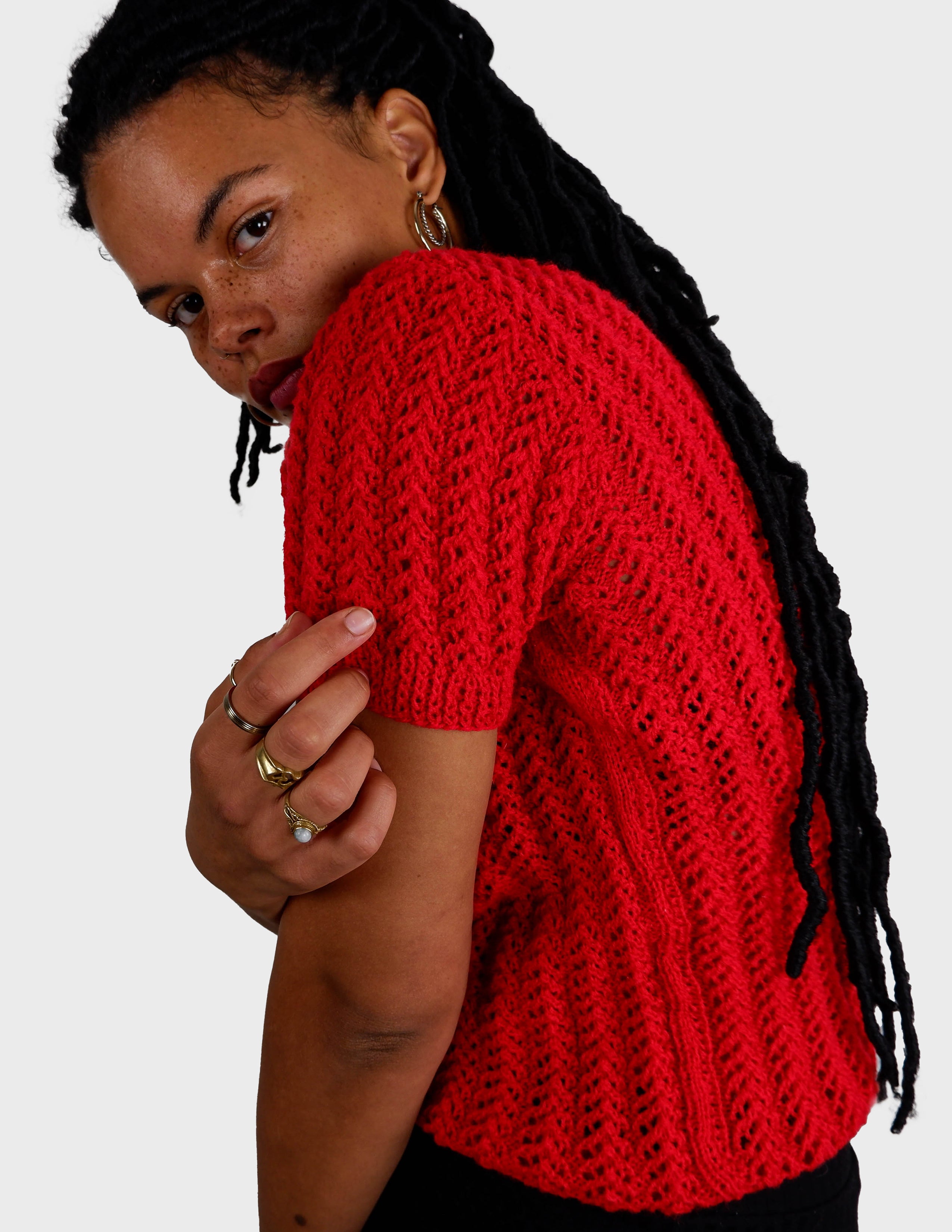 image of Vintage 80s 90s red handknitted shirt | S - M