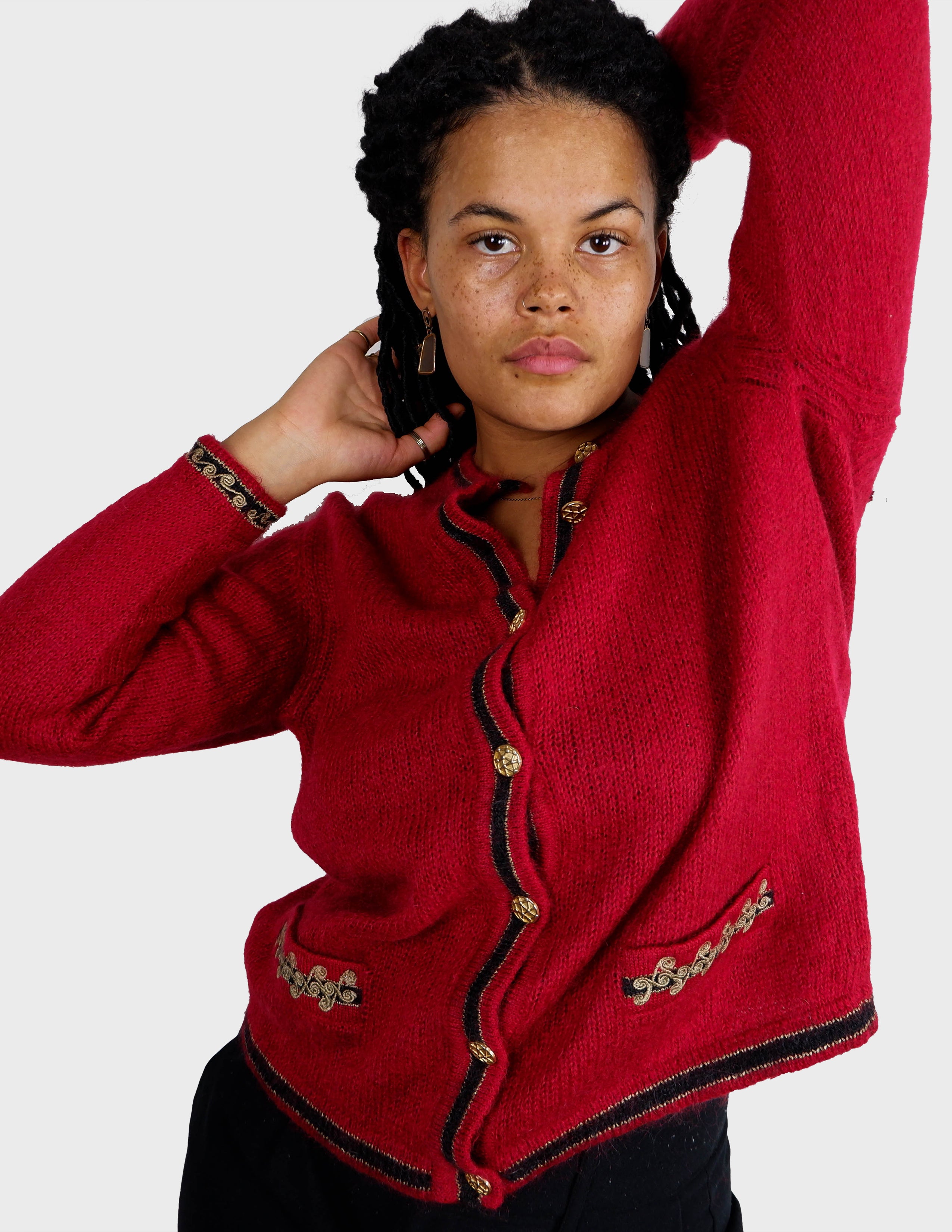 image of Vintage 80s red mohair mix cardigan grandma style | S