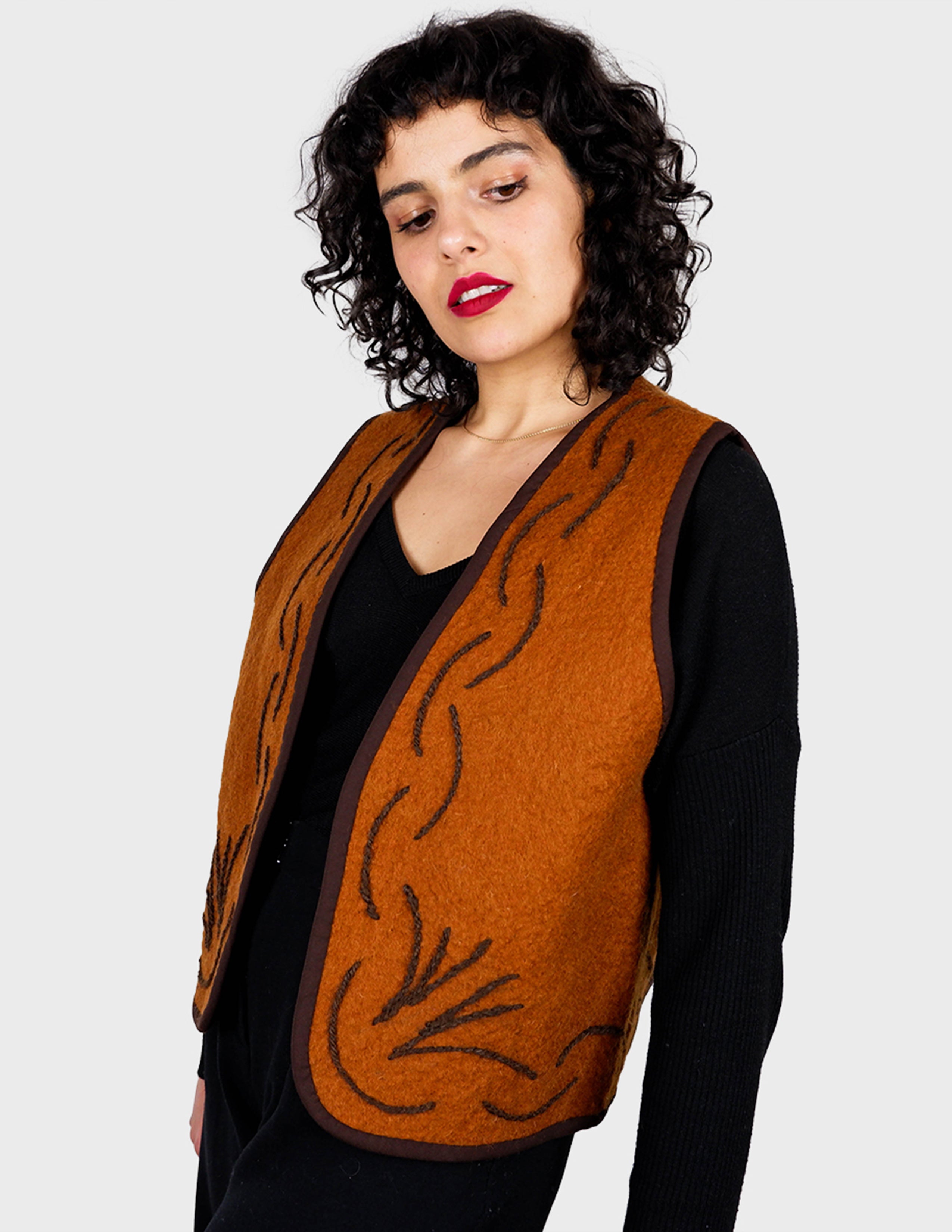 Image of Vintage 90s brown boho felt vest | S - M