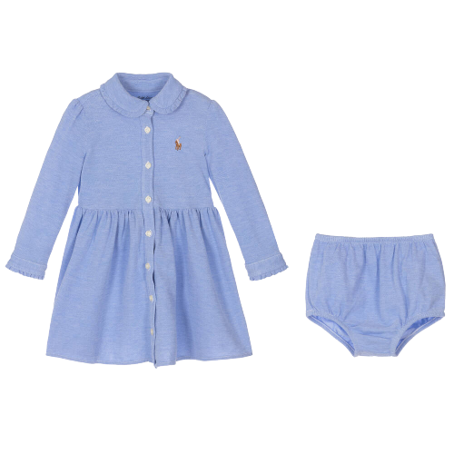 RALPH LAUREN GIRL PIQUE DRESS BLUE - Jellyrolls Kidswear