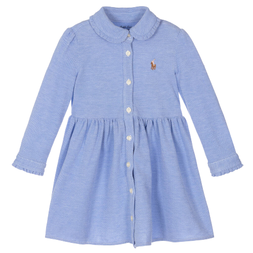 RALPH LAUREN GIRL PIQUE DRESS BLUE - Jellyrolls Kidswear