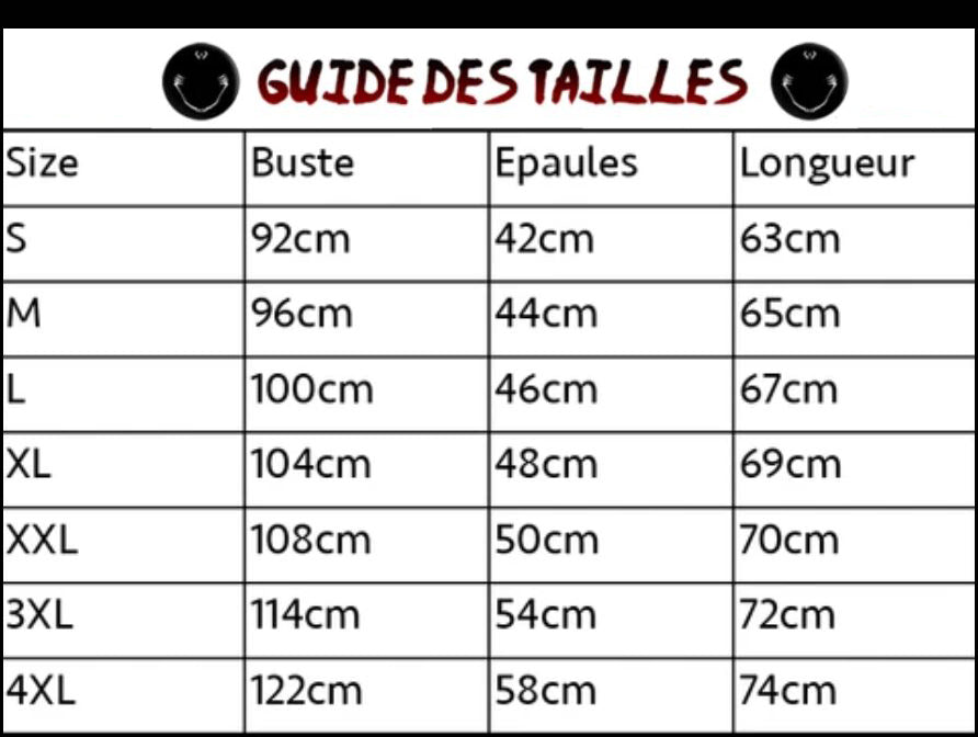 guide des tailles JJK