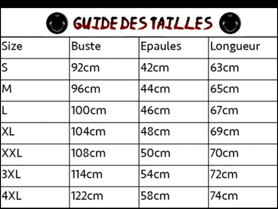 guide des tailles jujutsu kaisen