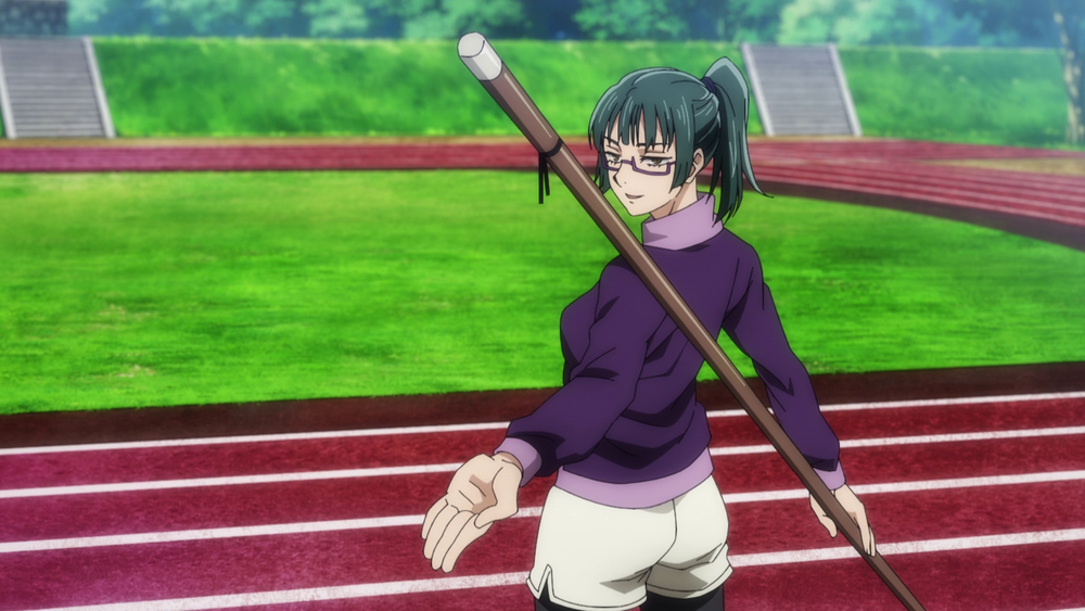 Pour l'entraînement, Maki utilise une arme d'hast