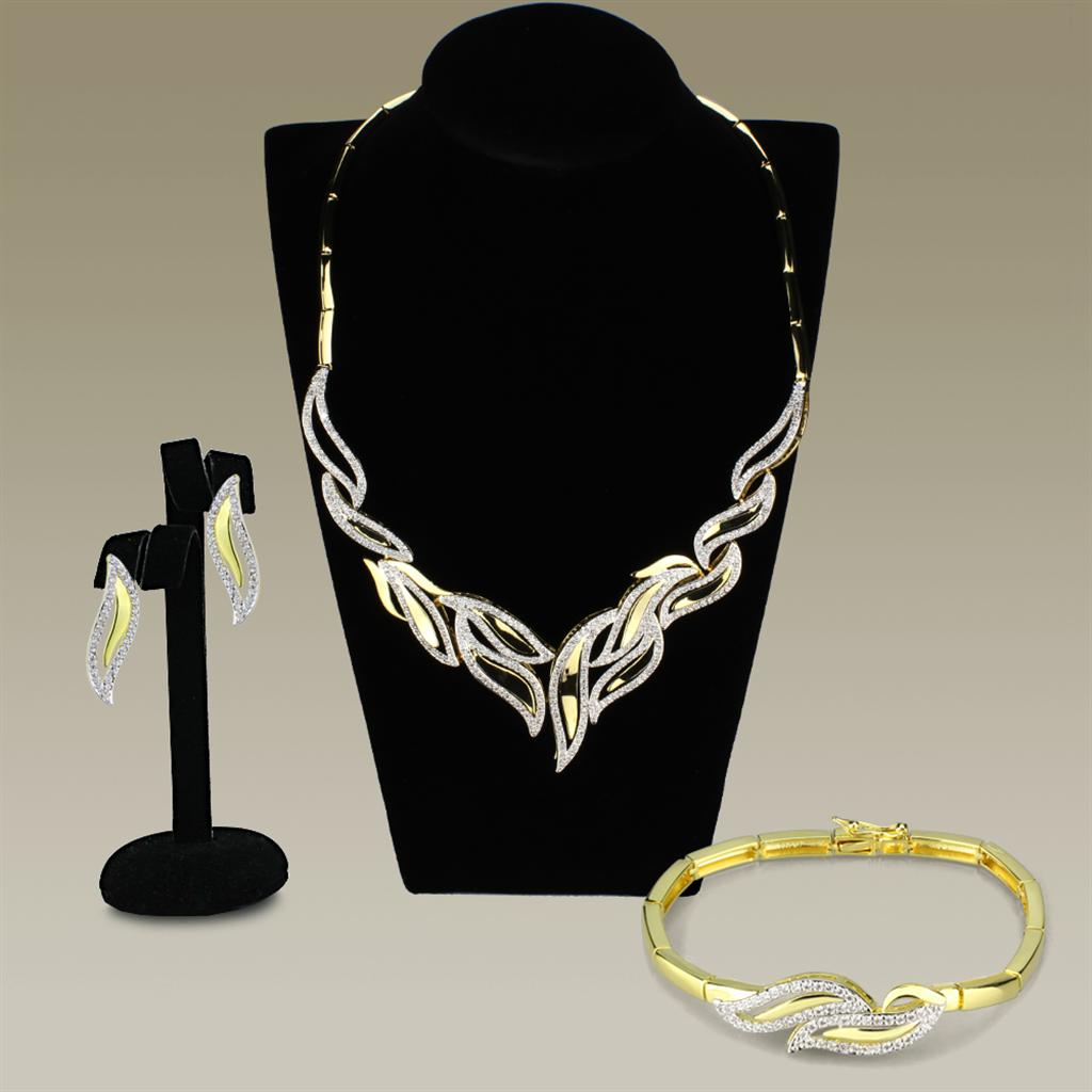 Gold+Rhodium Brass Jewelry Sets with AAA Grade CZ  in Clear