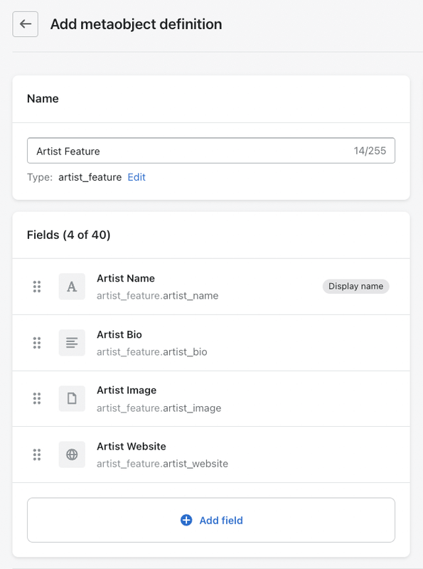 Add metaobject definition Shopify