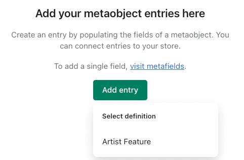 Add metaobject entry Shopify