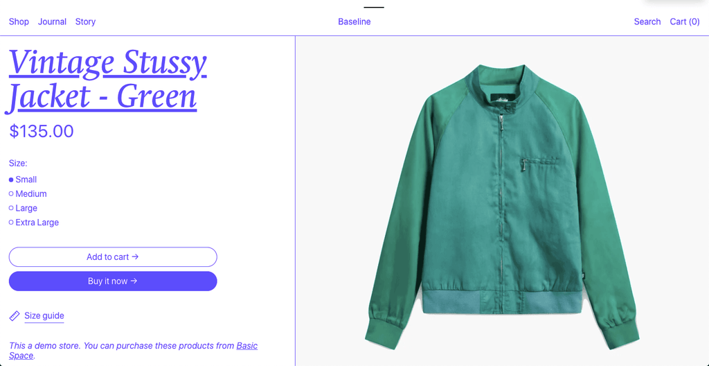 Shopify Baseline theme product page layout