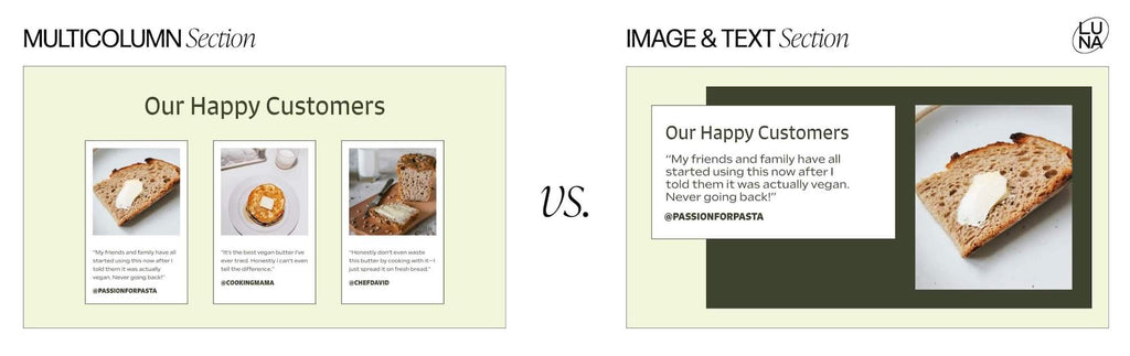 Multicolumn section vs. Image & Text section design