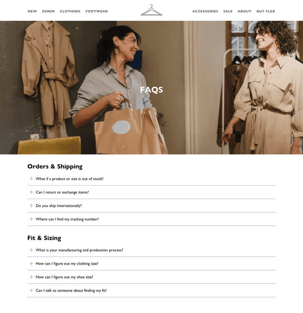 Shopify Flex theme FAQ page