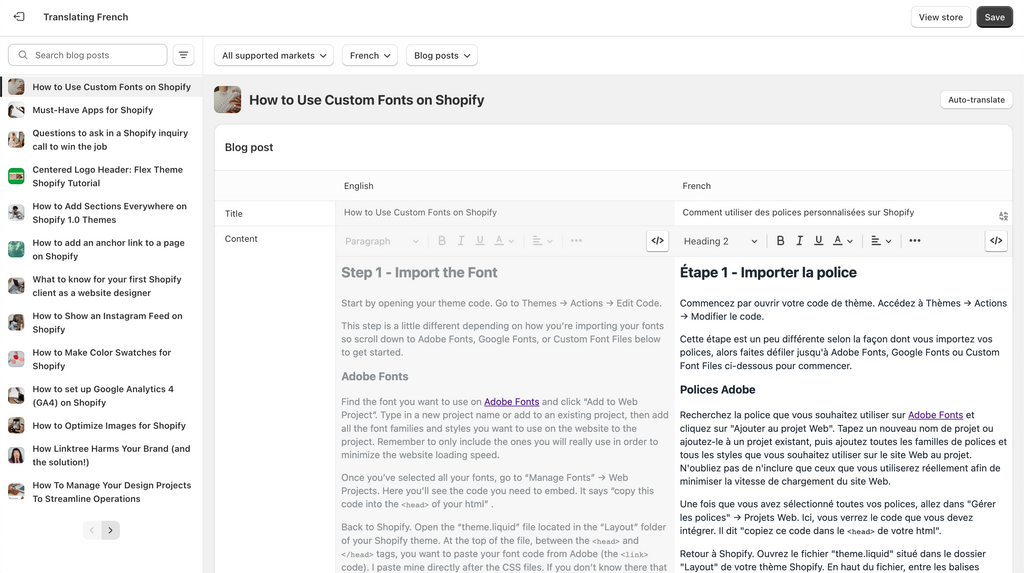 Shopify Translation Side by Side editor