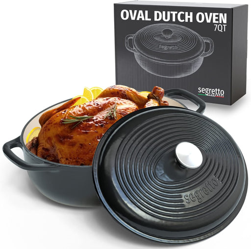Segretto Cookware Enameled Dutch Oven | 6 Quarts | Black (Nero) —  segrettocookware