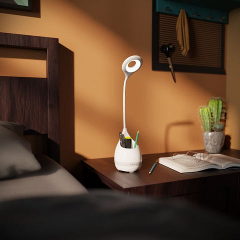 T2 Desk Lamp with Pen Stand & Plant Pot with Rechargeable Battery Designed for Students