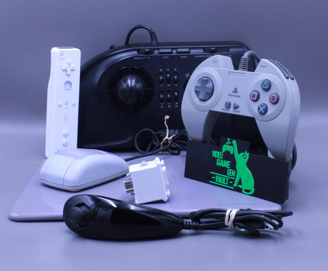 Various Gaming Controllers and Attachments