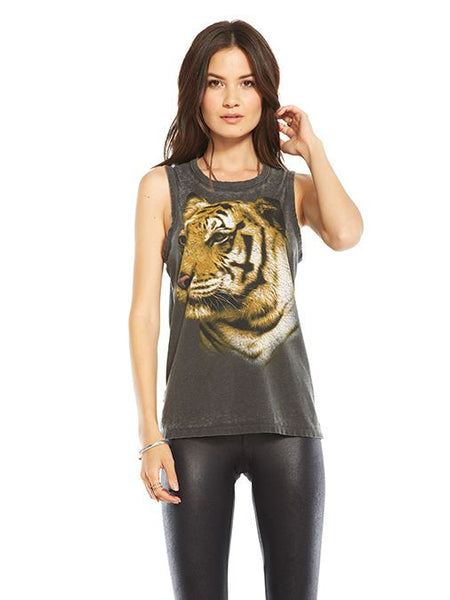 CHASER 'tiger face' tank top - dainty lion