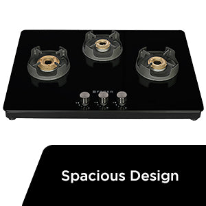 faber 75 cm,3 burner gas stove (nios dlx 753 bb bk) maual ignition, black