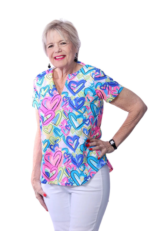 001- LuLu B Hearts Print V-Neck Top – A'Tu Jewelry and Clothing