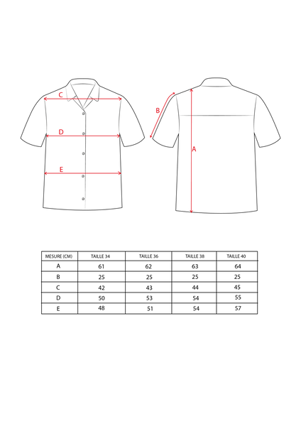 size chart Chemise Cha