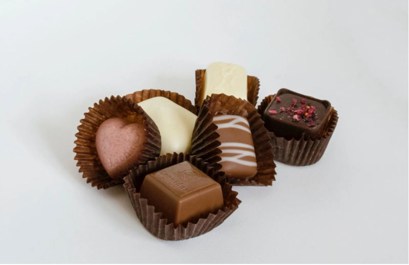 various shapes of chocolate pralines