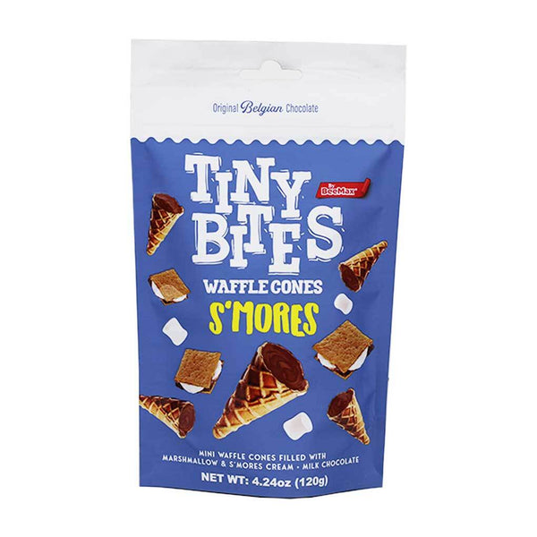  Tiny Bites - Waffle Mini Cones with Real Belgian Milk Chocolate  (Single) - Original Recipe, Delicious Cornet Snack - Bite-Size Cones by  Beemax - 4.24 oz (120g)