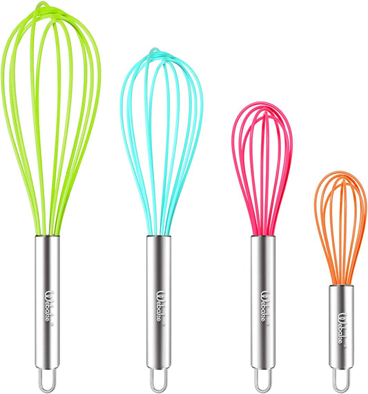 Silicone Whisk Set of 3 - Silicone Whisks for Cooking Non-Scratch -  Stainless St