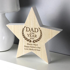Personalised Dad Of The Year Wooden Star