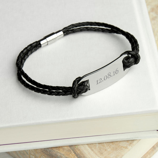 Personalised Men’s Statement Black Leather Bracelet 2