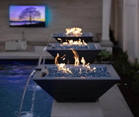 Fire Pits: The Outdoor Plus Maya Concrete Square Fire & Water Bowl (OPT-24SFWE12V) | Flame Authority - Trusted Dealer