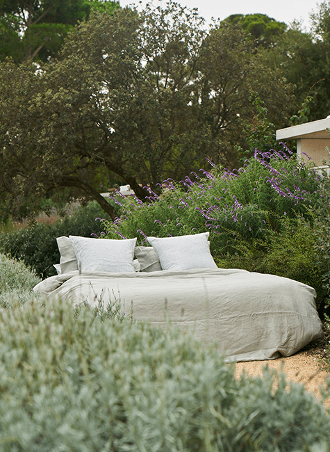 Sage Linen Bedding on Carlotta and Gee