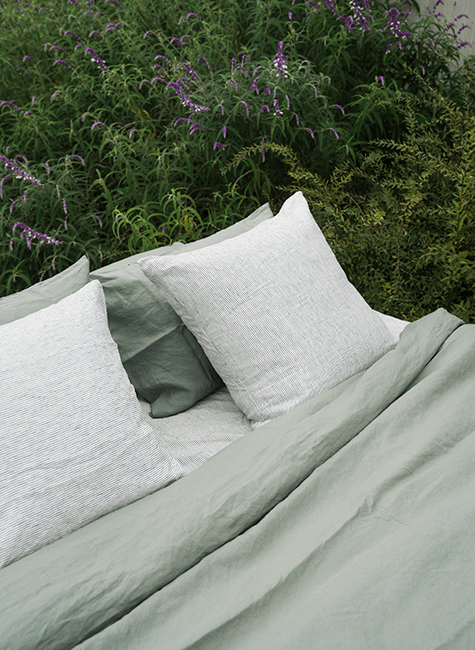 Discover Sage Linen Bedding on Carlotta and Gee