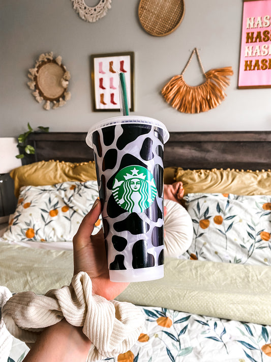 24oz Genuine Cow Print Reusable Starbucks Cold Coffee Cup –  roseandbearofficial