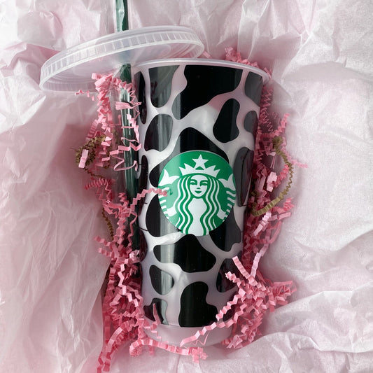 24oz Genuine Cow Print Reusable Starbucks Cold Coffee Cup –  roseandbearofficial