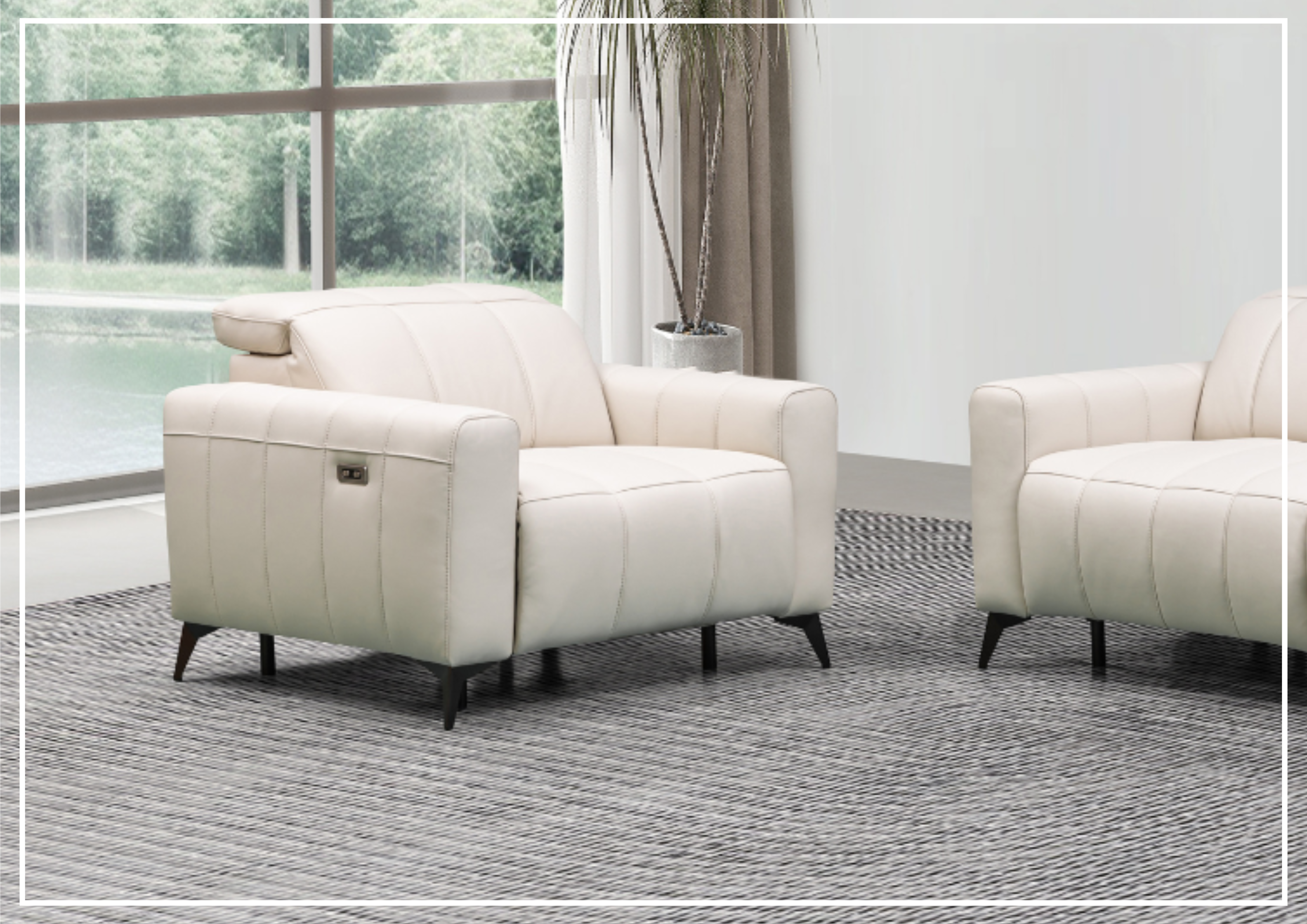 Capri Power Reclining Chair | Beige Leather | Power Footrest | Klaussner