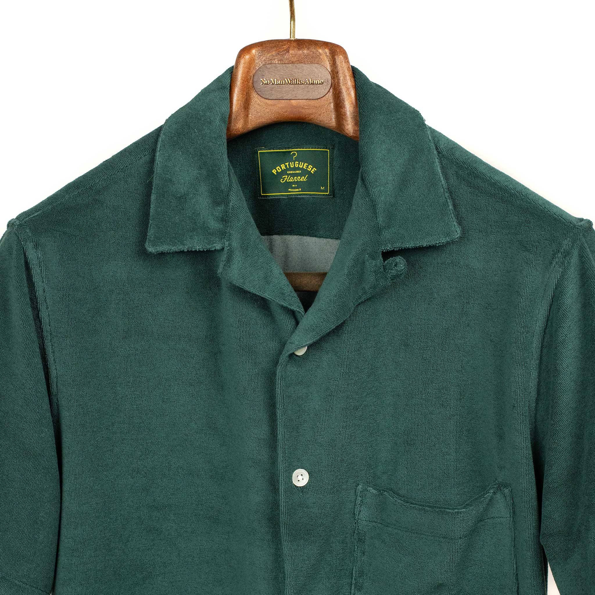 Camp collar shirt in green cotton mix terry