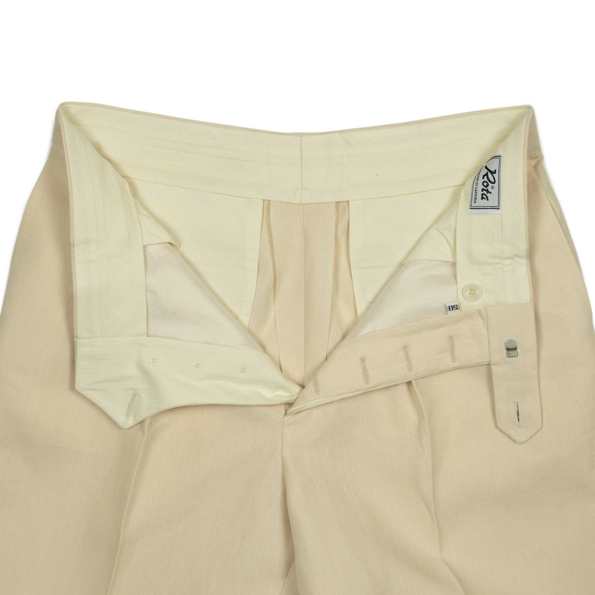 Exclusive Brooklyn double-pleated high-rise wide trousers in cream linen