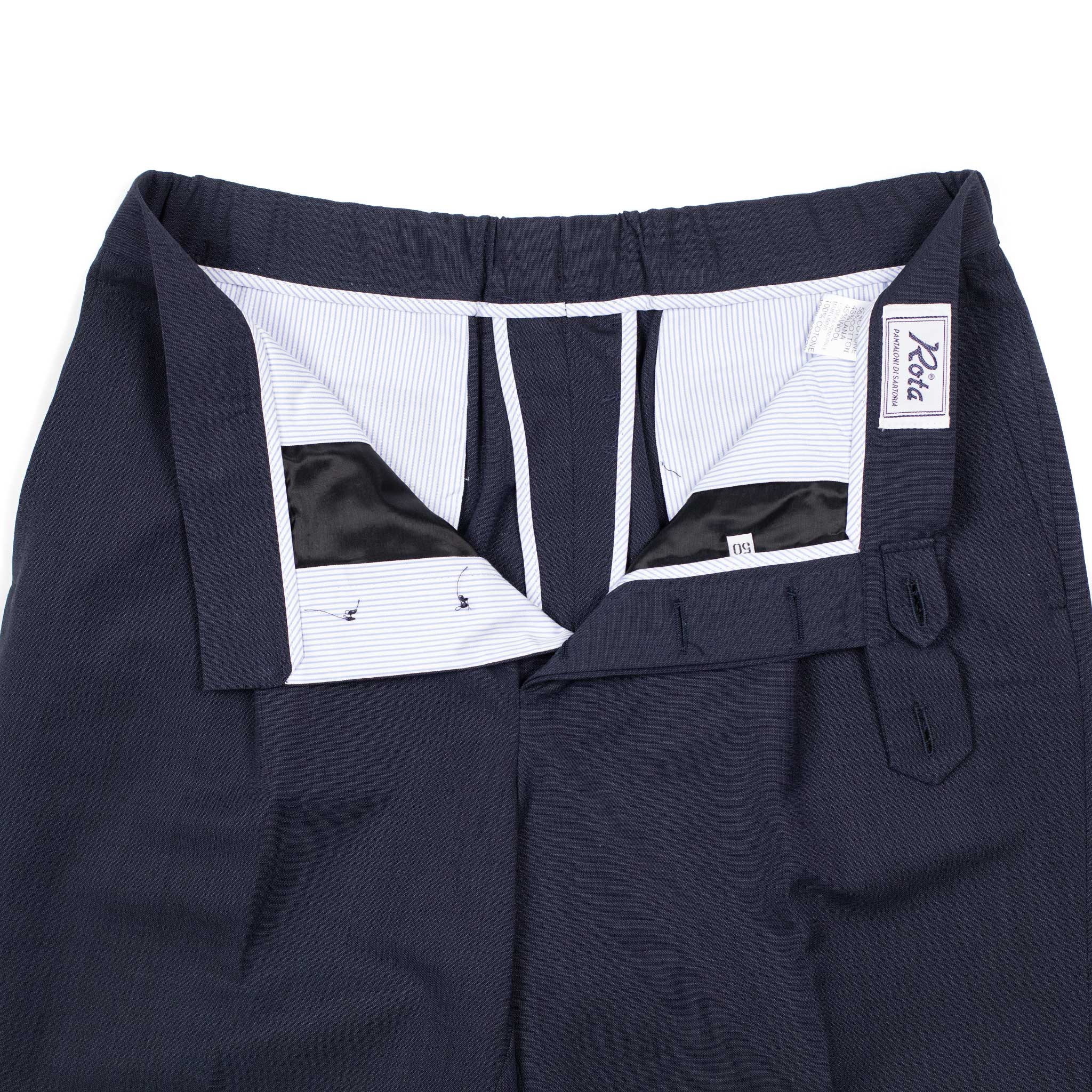 Exclusive pleated easy pants in navy cotton and wool