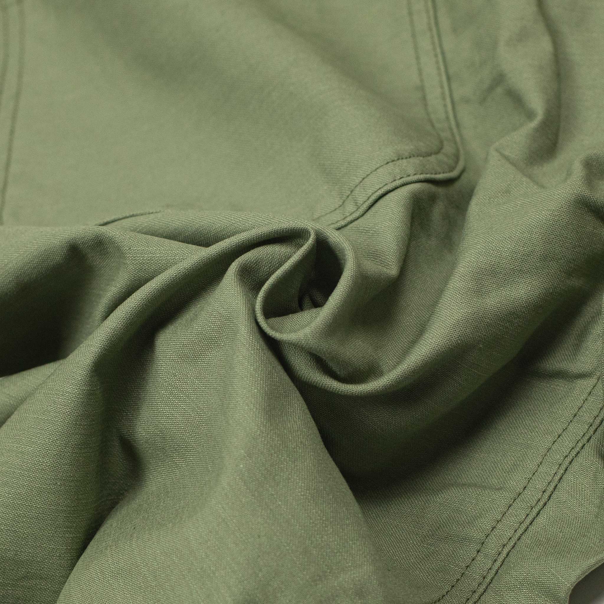 Drawstring fatigue trousers in light olive cotton sateen