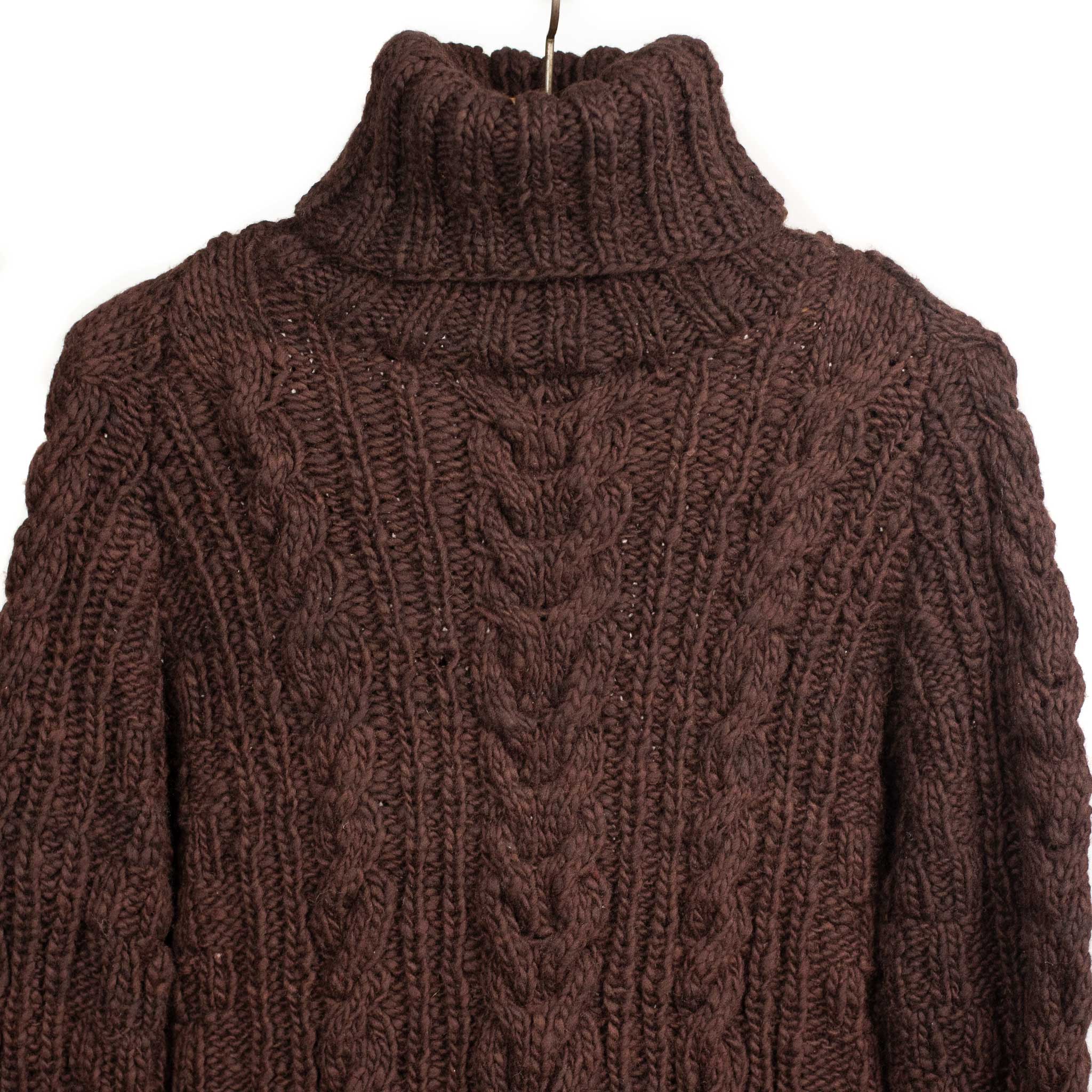 Chamula handknit fisherman turtleneck in Chocolate brown merino wool