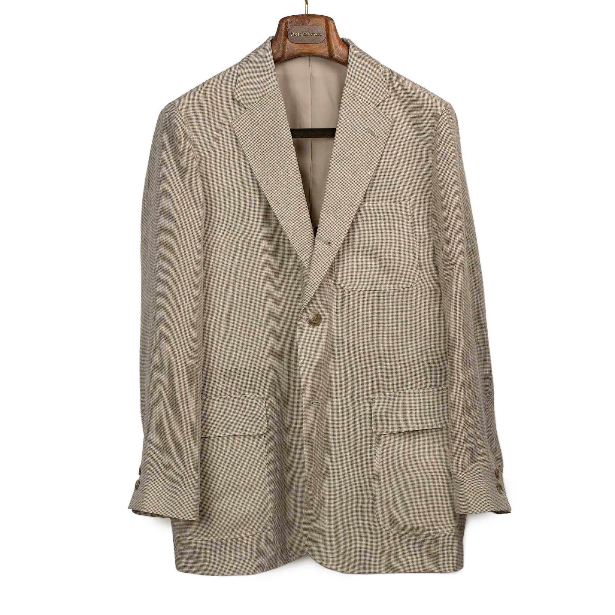 Single-breasted relaxed jacket in ivory houndstooth linen and cupro