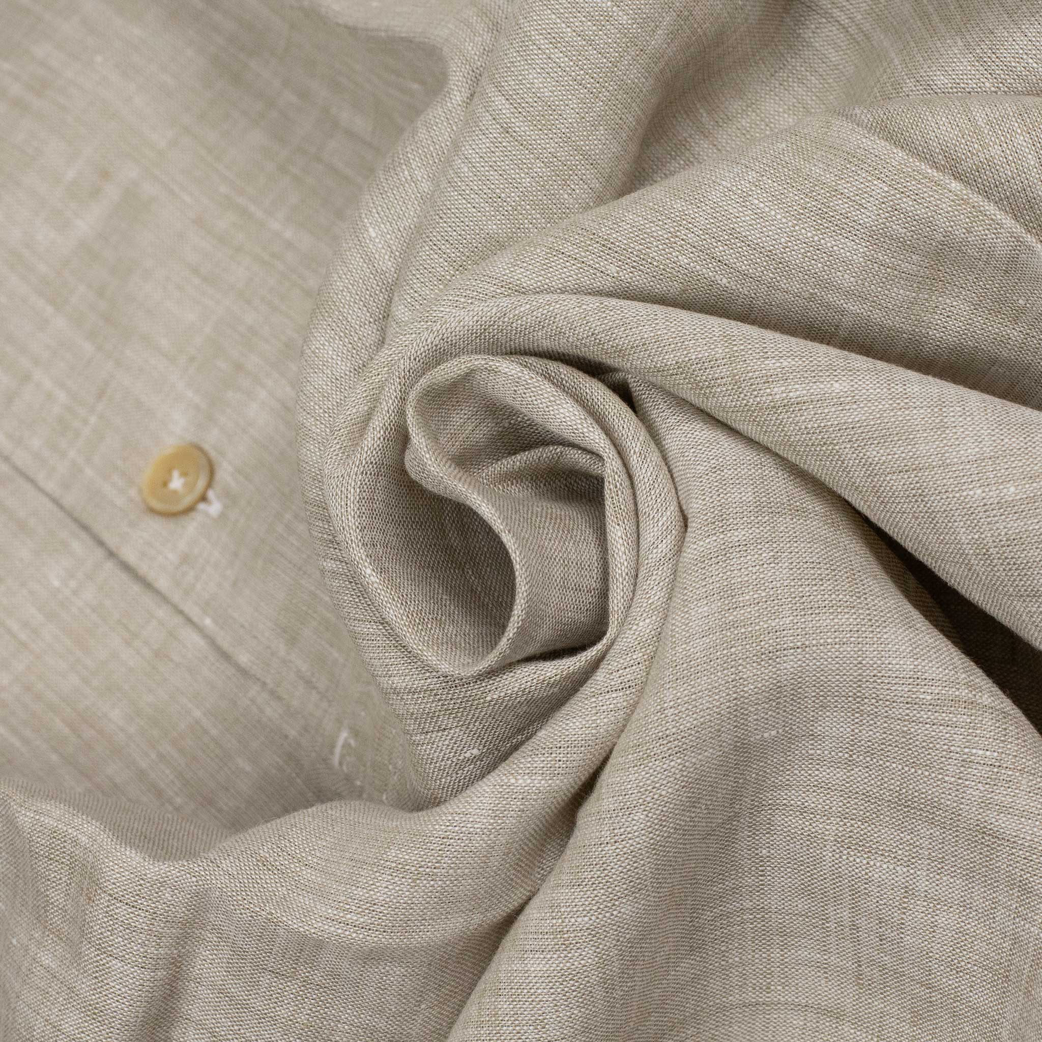 Beige linen popover shirt, one-piece Capri collar (restock)