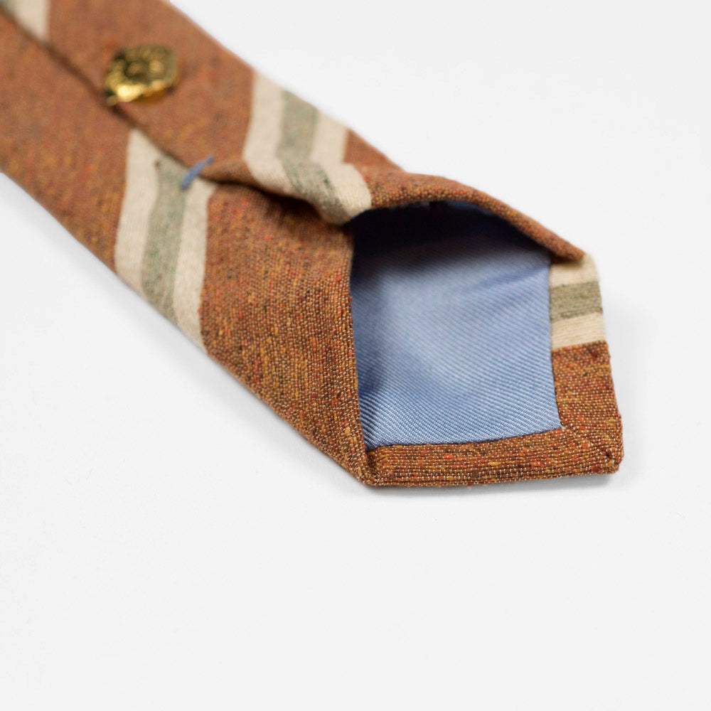 Copper donegal raw silk tie, grey & cream stripes