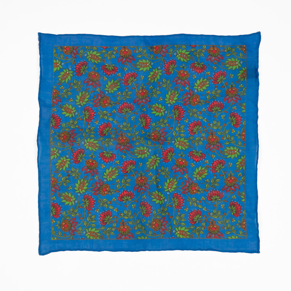 Blue and orange double-sided wool square, geometric print