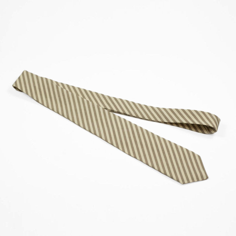 Ecru & light brown striped cotton tie