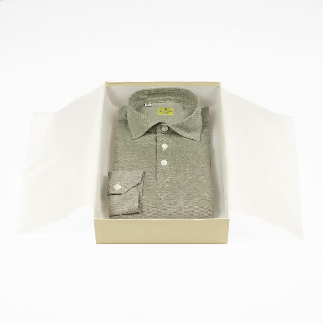 Grey cotton pique long sleeve polo shirt (restock)