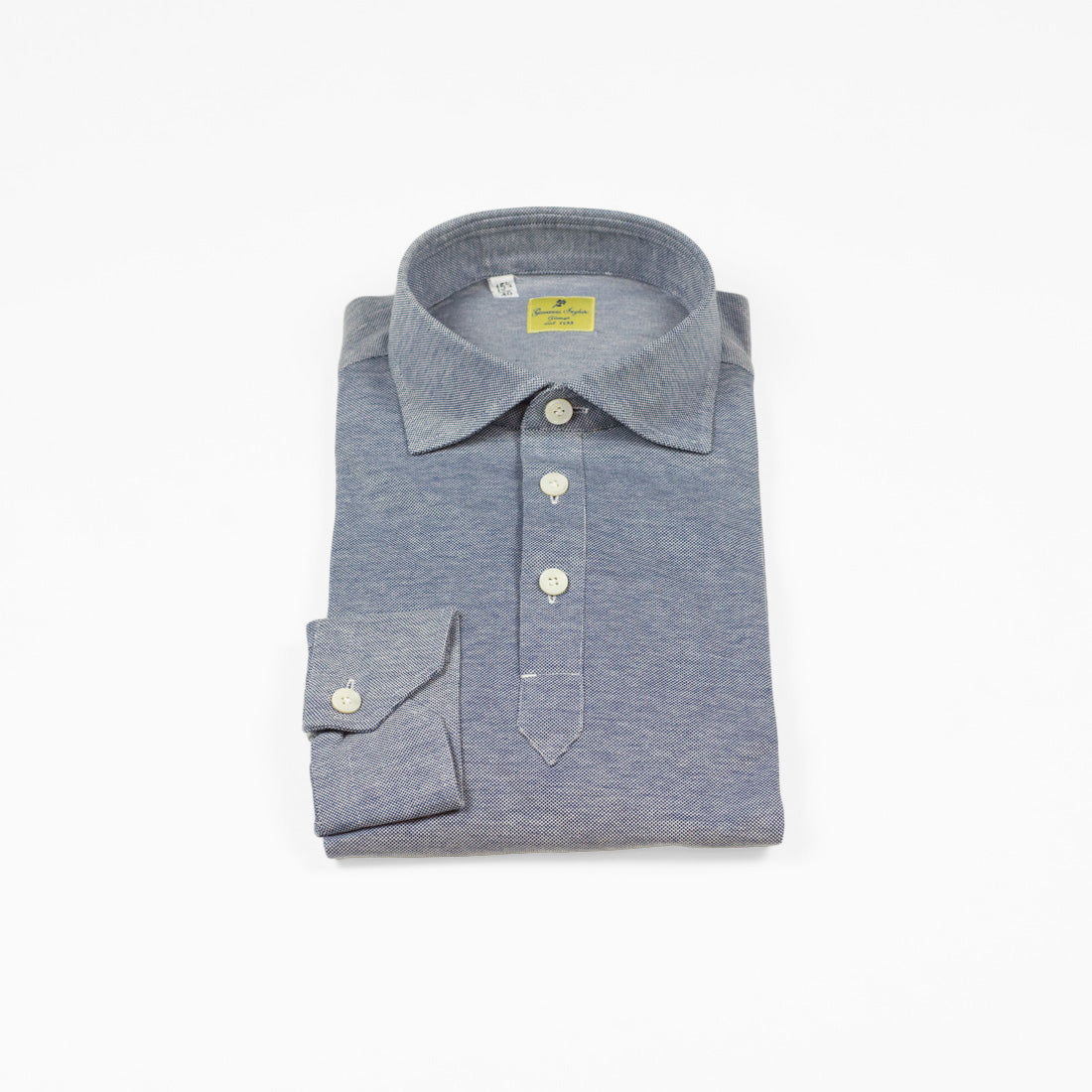 Denim blue cotton pique long sleeve polo shirt (restock)