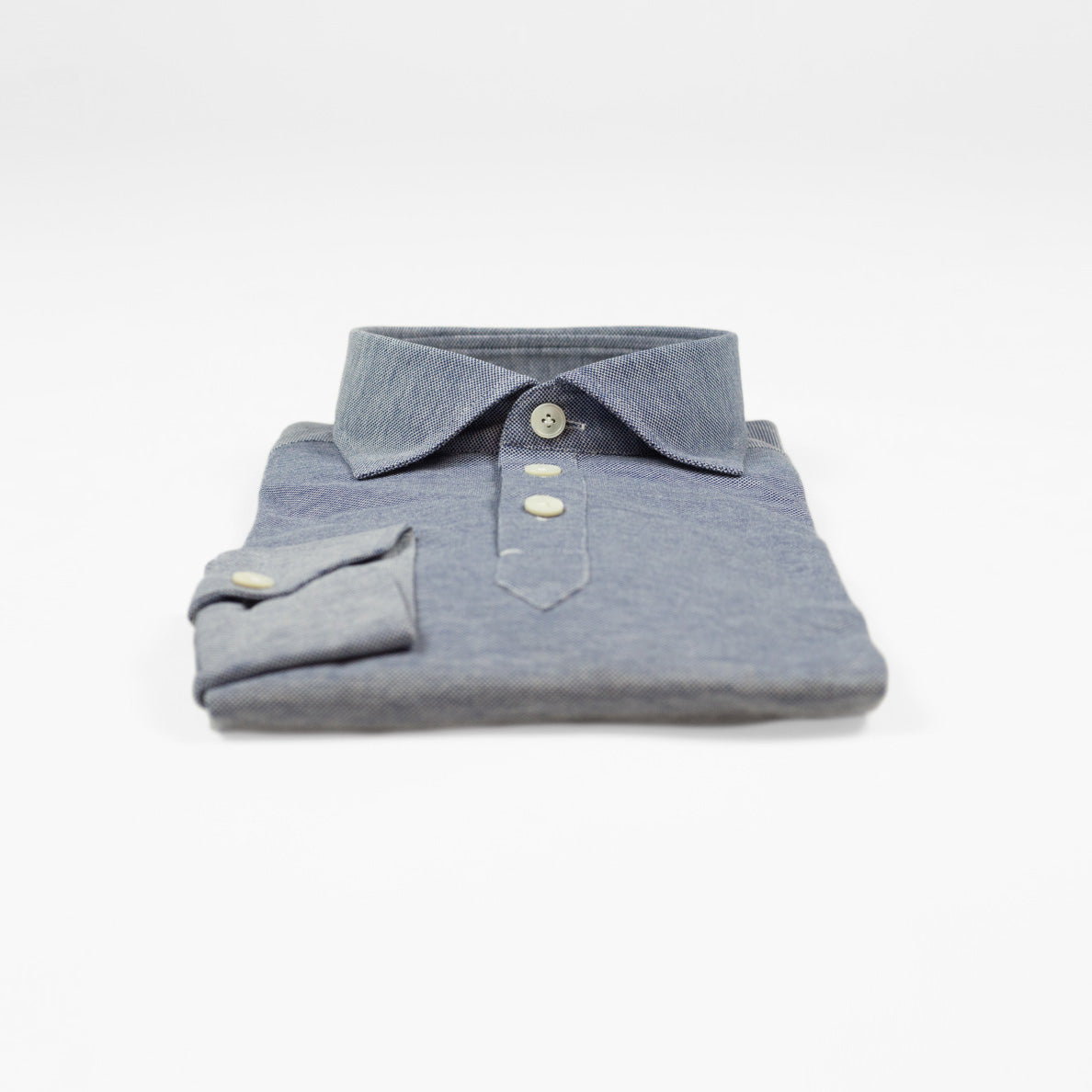 Denim blue cotton pique long sleeve polo shirt (restock)