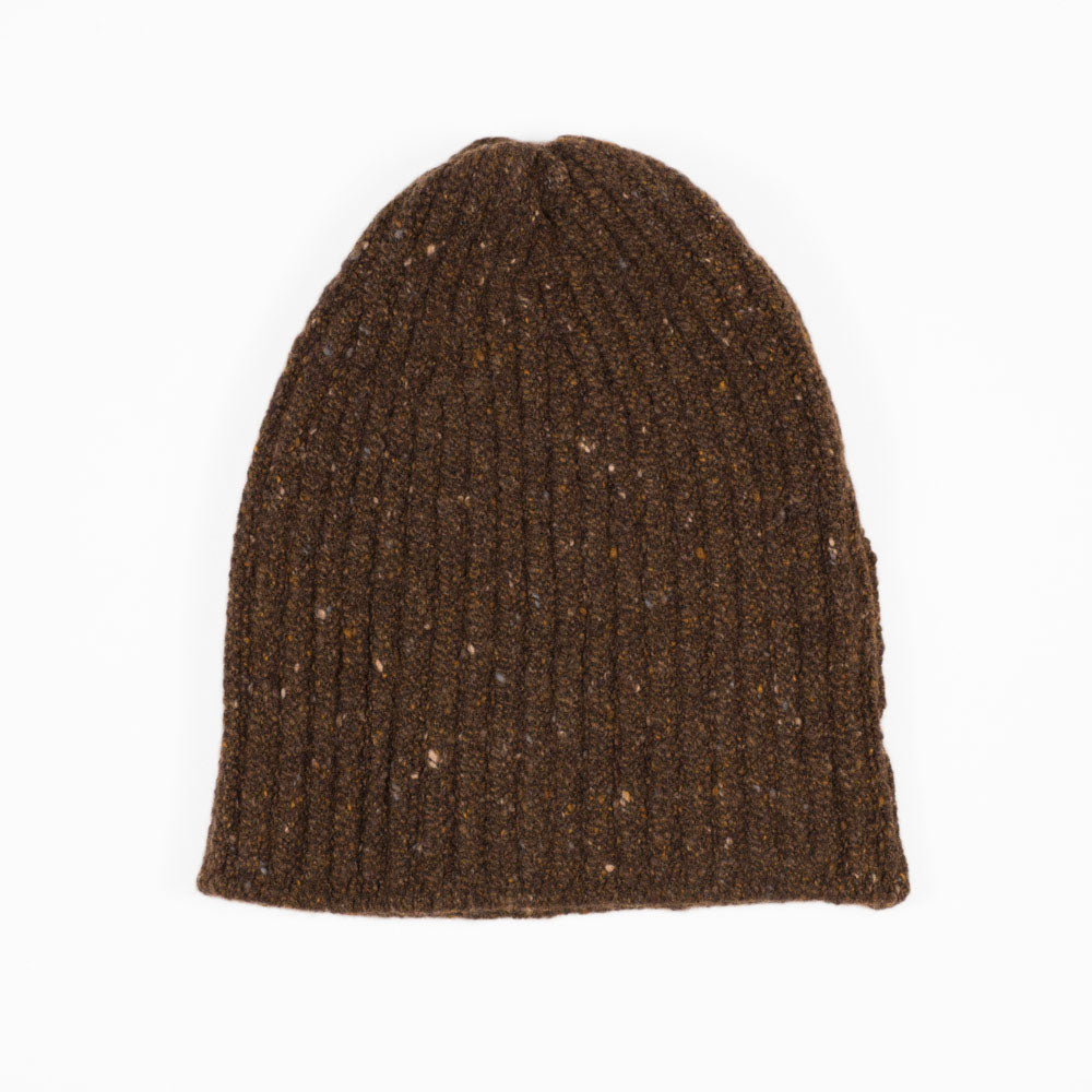 Brown donegal wool & cashmere rib fisherman hat