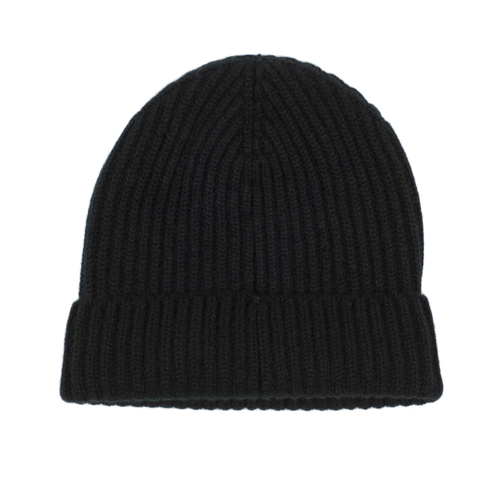 Black cashmere ribbed watch cap